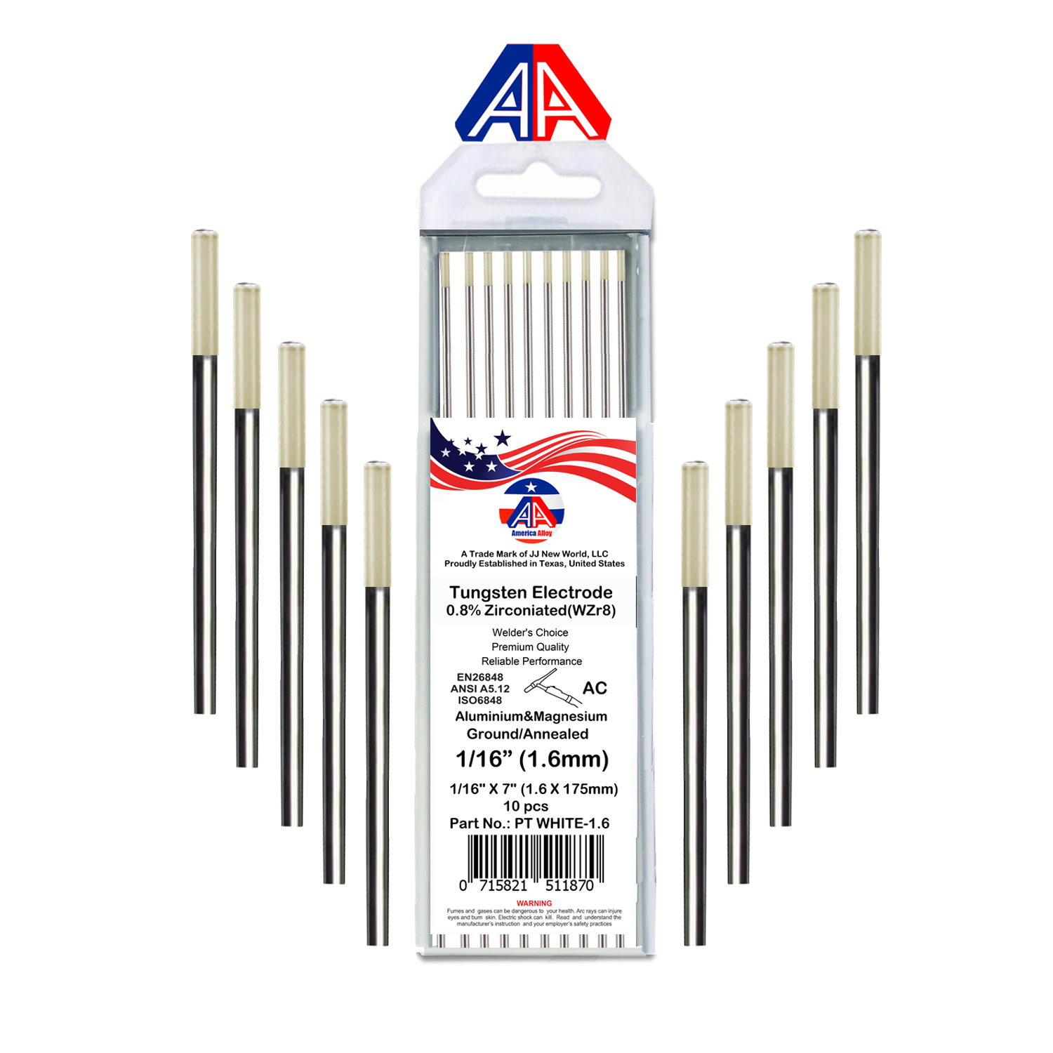 10 Pcs of WFDF9-Q Electrode,Heliarc Tungsten,3/32 In. 